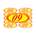 Ez Line Red & Yellow Two Digit Oval Year Model Signs: 16 Pk 225-R-16